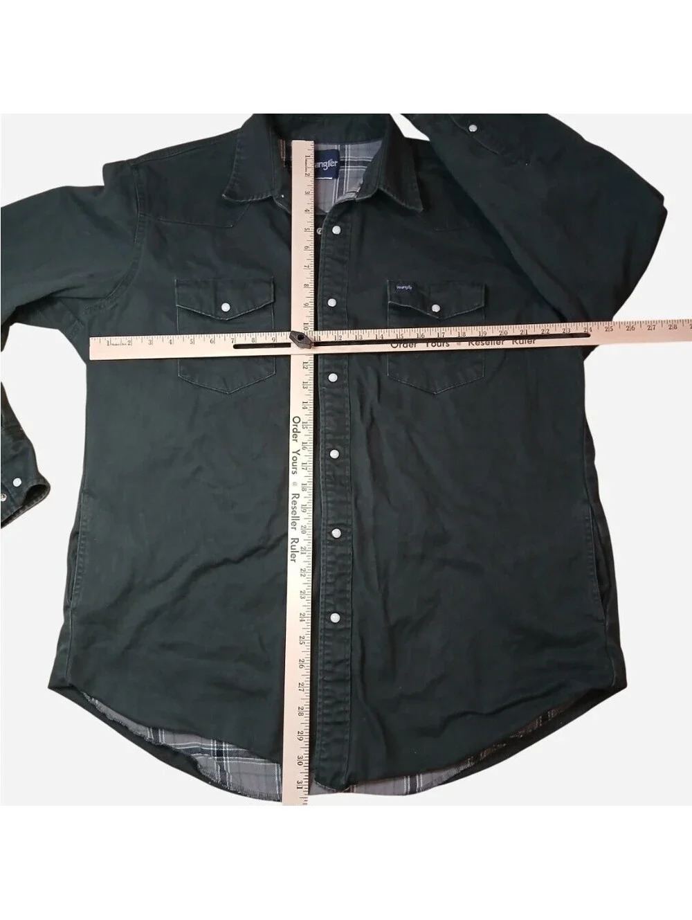 VTG Wrangler Flannel Lined Shirt Jacket Mens L Green Pearl Snap Western Workwear